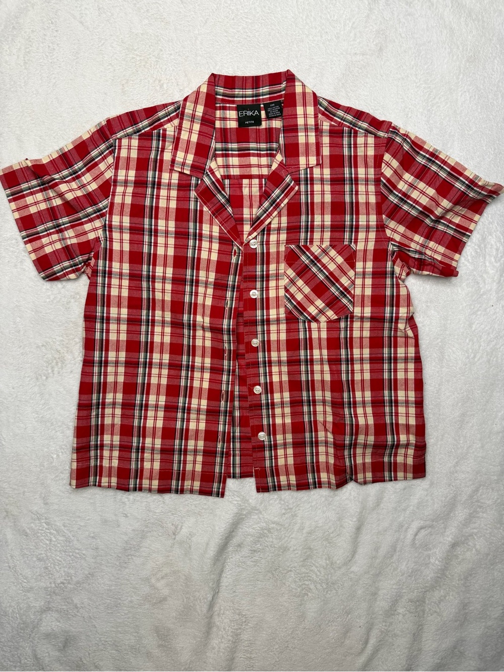 Erika Red and Cream Plaid Short-Sleeve Button Front Shirt
